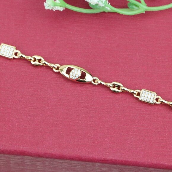 "Rose Gold Plated Bracelet with Oval & Square CZ Accents, XPBL0902 - Picture 13 of 13